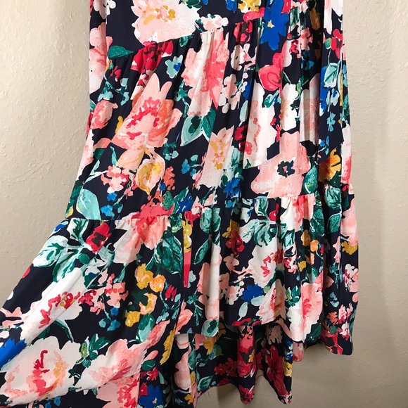 Eliza J Floral Tiered Taffeta Asymmetrical High Low Tie Waist Midi Skirt - Picture 3 of 10